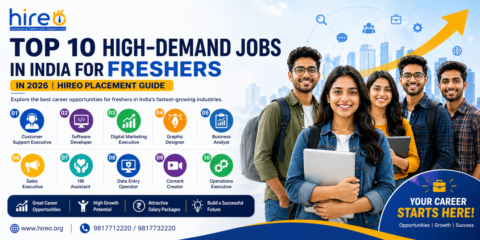 Top 10 High-Demand Jobs in India for Freshers in 2026 Hireo Placement Guide
